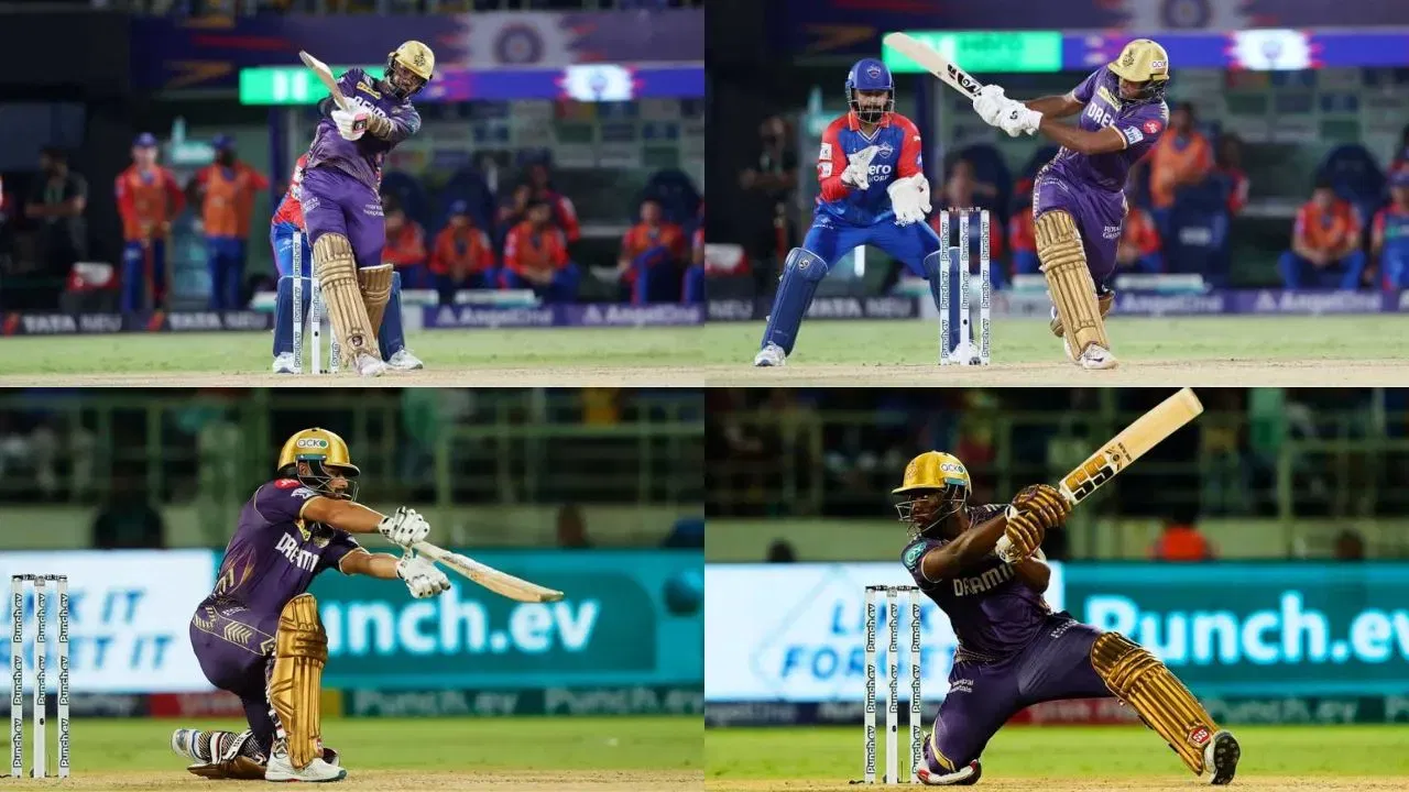 KKRs Andre Russell, Rinku Singh, Sunil Narine, Angkrish Raghuvanshi 